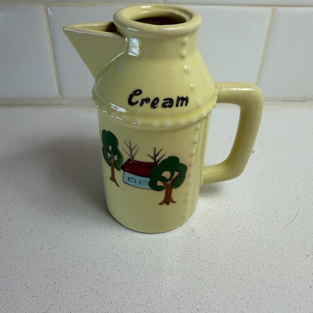 Vintage Cream Ceramic Pitcher with Tree Design - add charm to your coffee bar